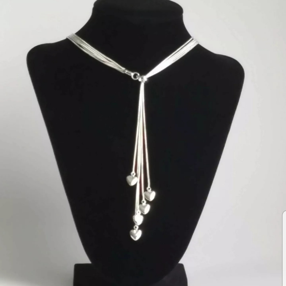 925 SS Lariat 5 Hearts Drop 19 " SP Necklace